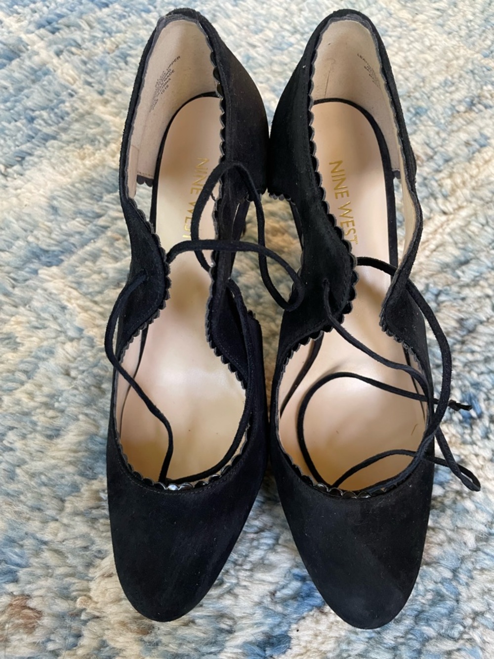 Nine West Hypatia Black Suede Scalloped Lace-Up Mary Jane Heels - Size 8 - Picture 5 of 6